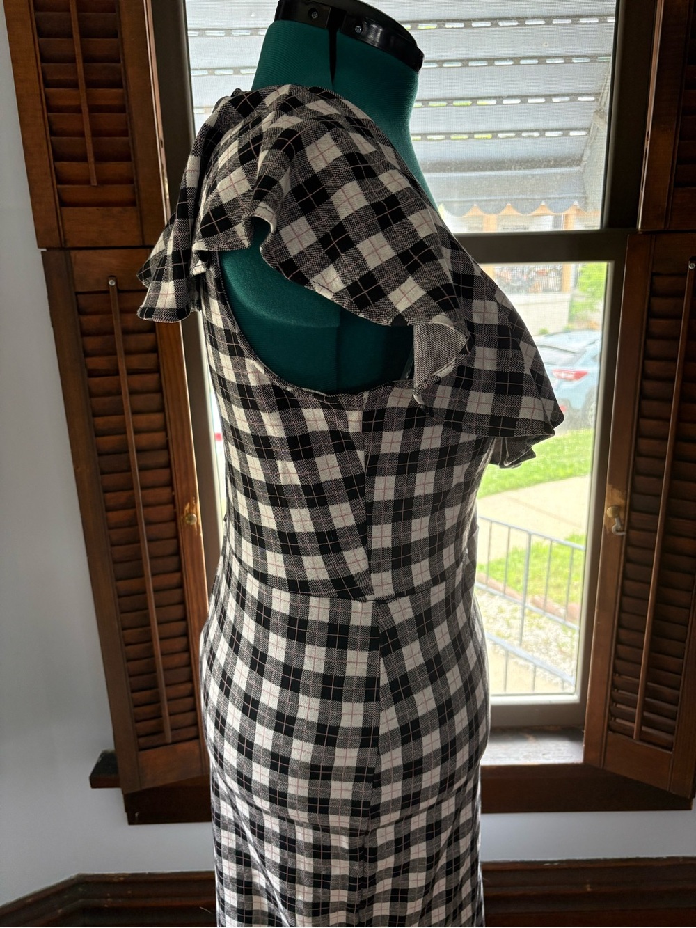 Unique Vintage Black and White Check Midi Dress - Picture 4 of 8